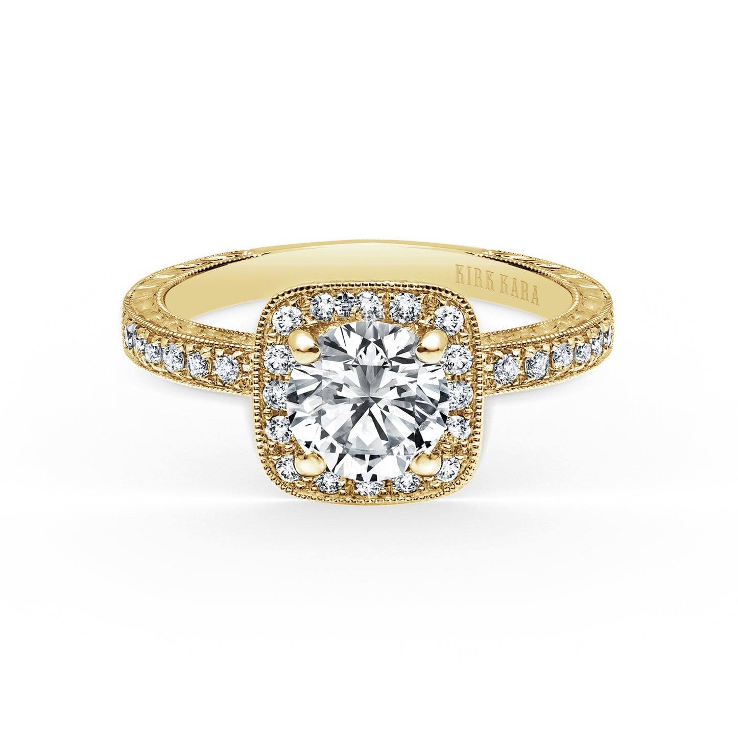 Classic Halo Diamond Engraved Engagement Ring