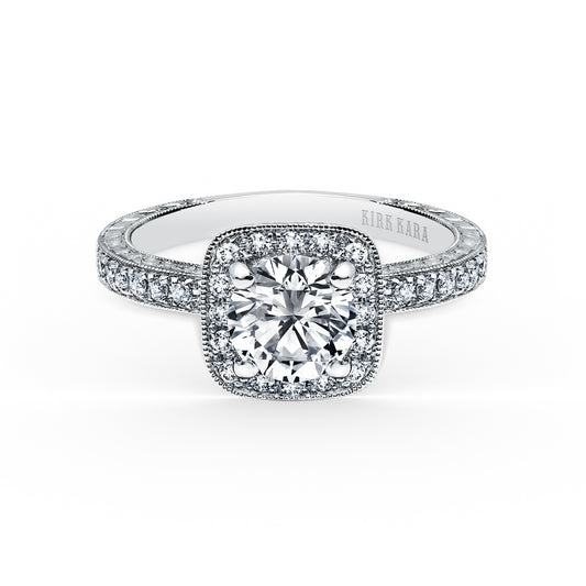 Classic Halo Diamond Engraved Engagement Ring