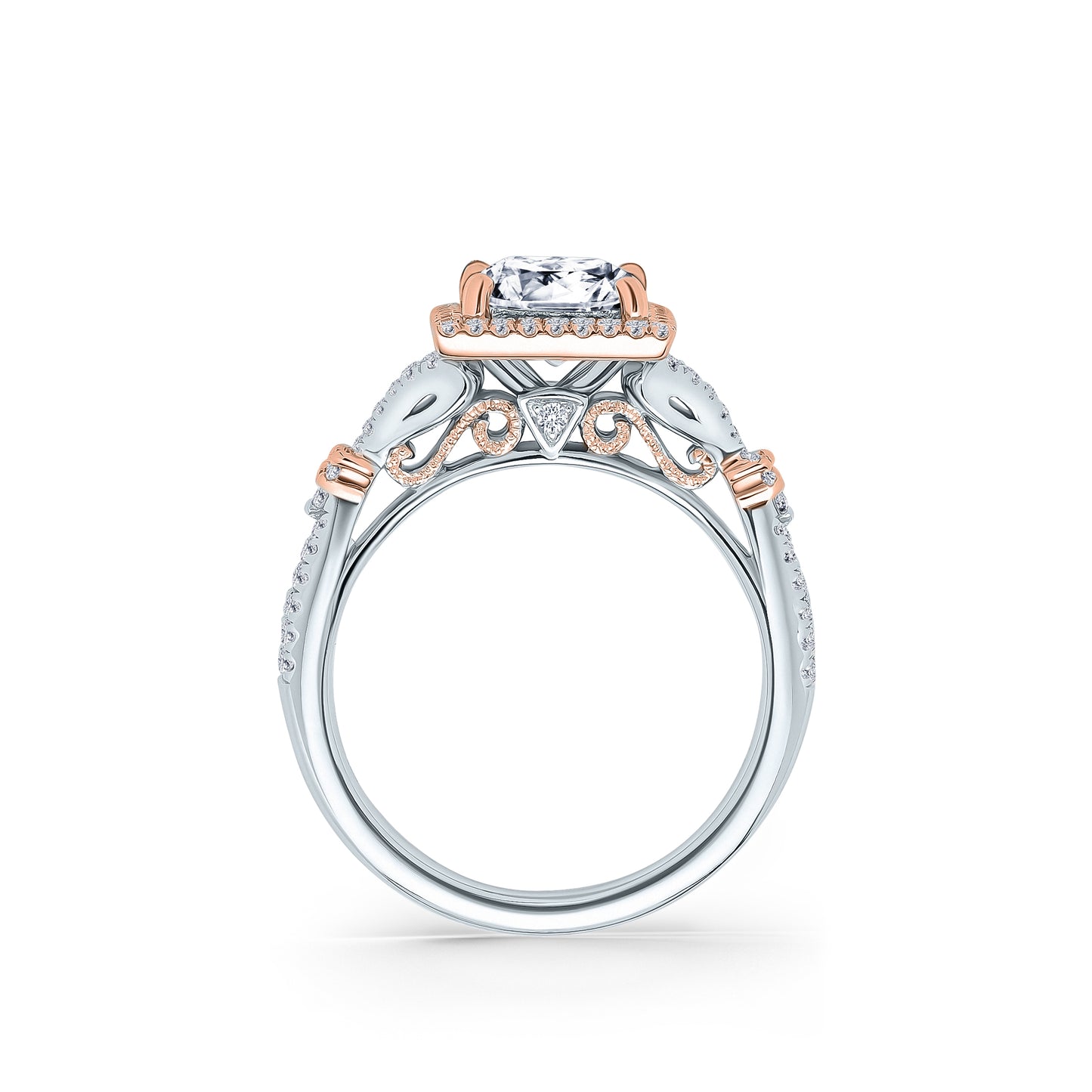 Romantic  Split Shank Halo Diamond Engagement Ring