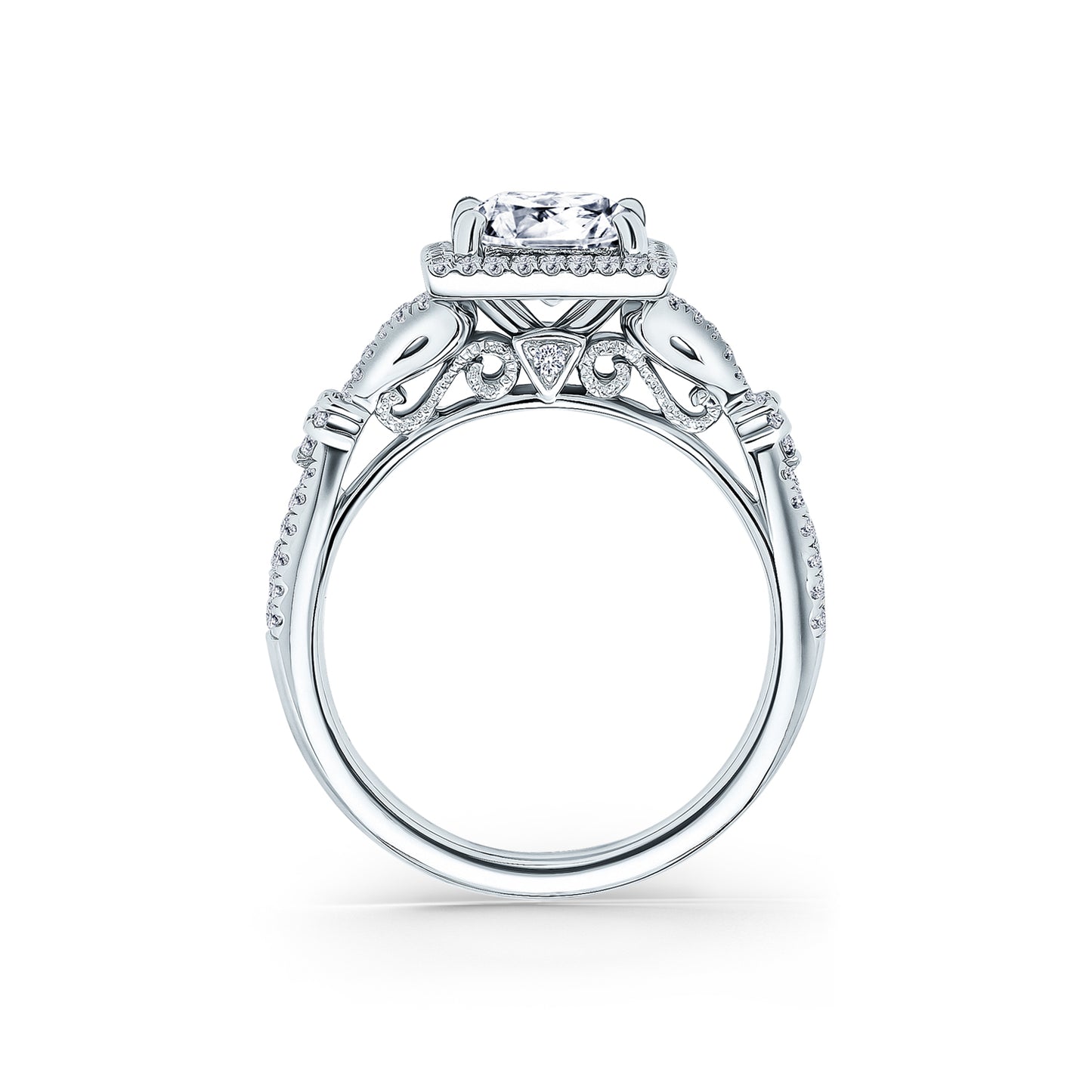 Romantic  Split Shank Halo Diamond Engagement Ring