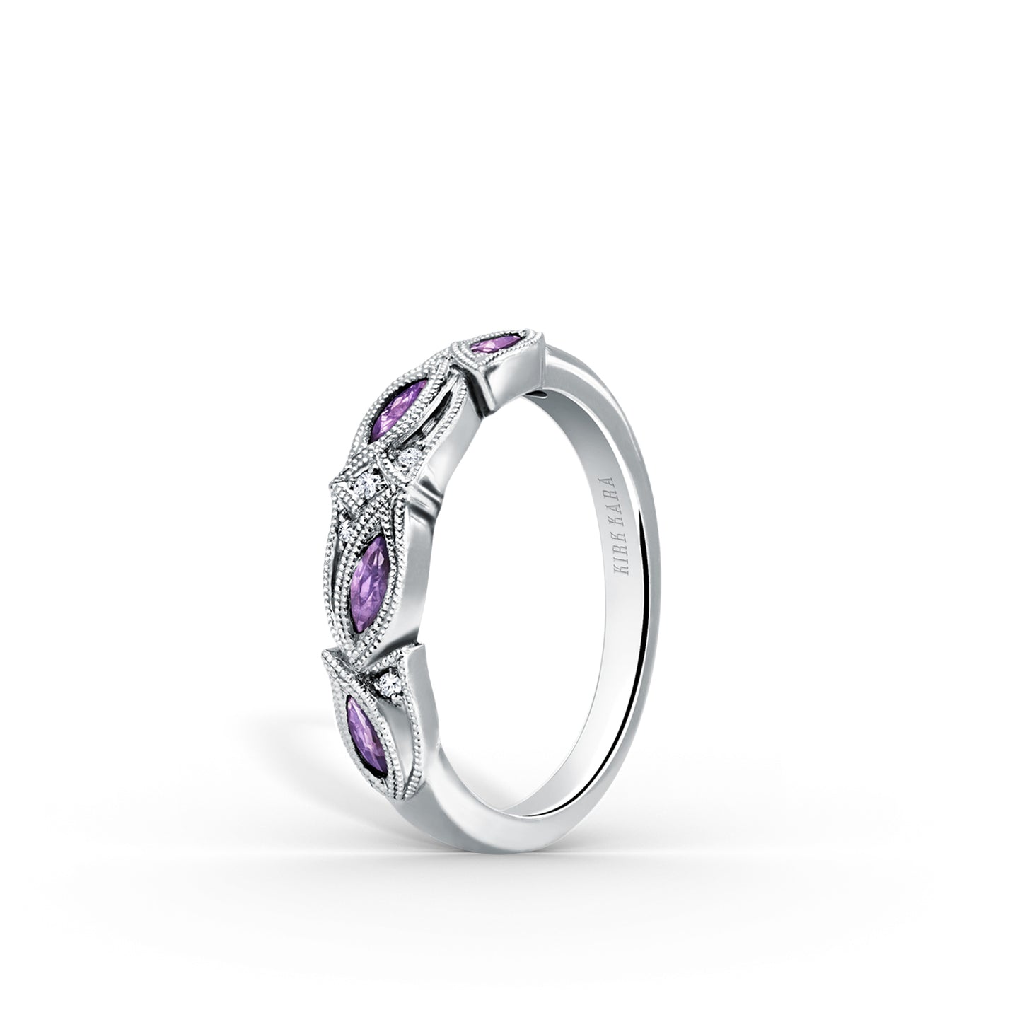 Botanical Floral Amethyst Marquise Diamond Wedding Band