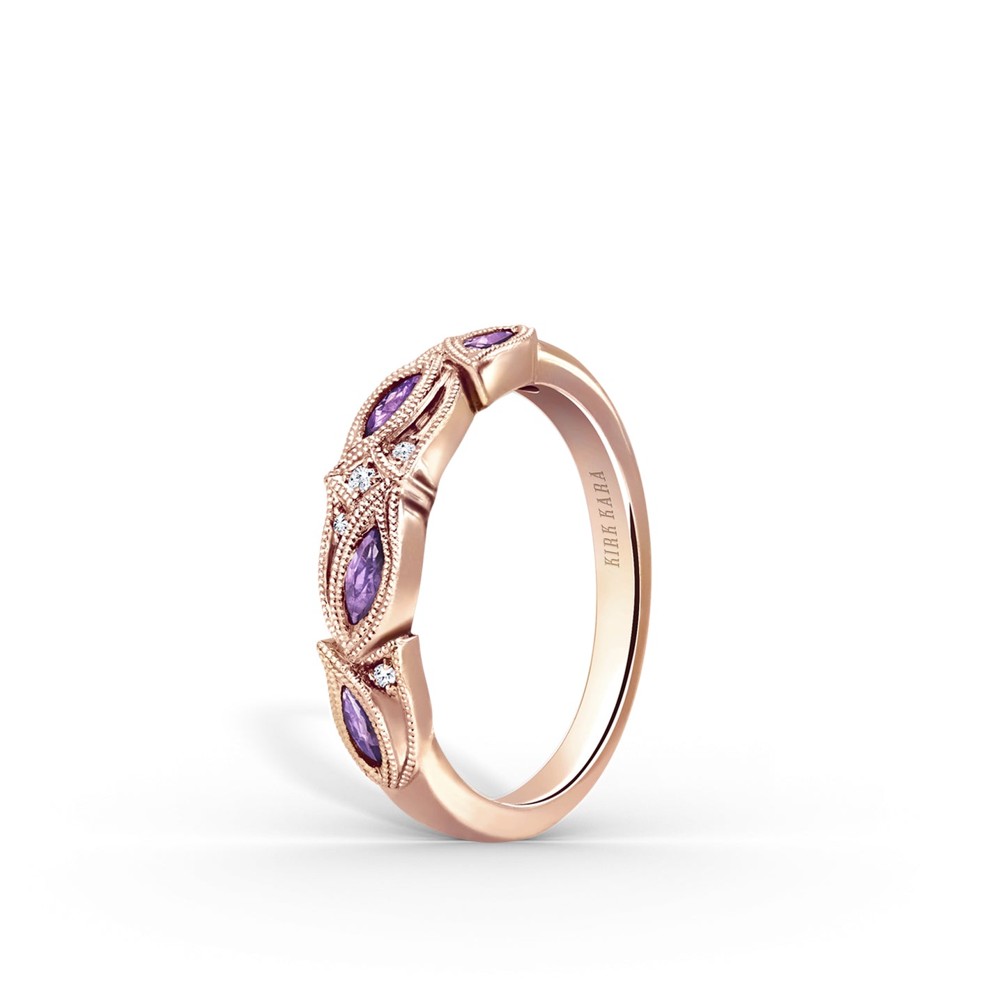 Botanical Floral Amethyst Marquise Diamond Wedding Band