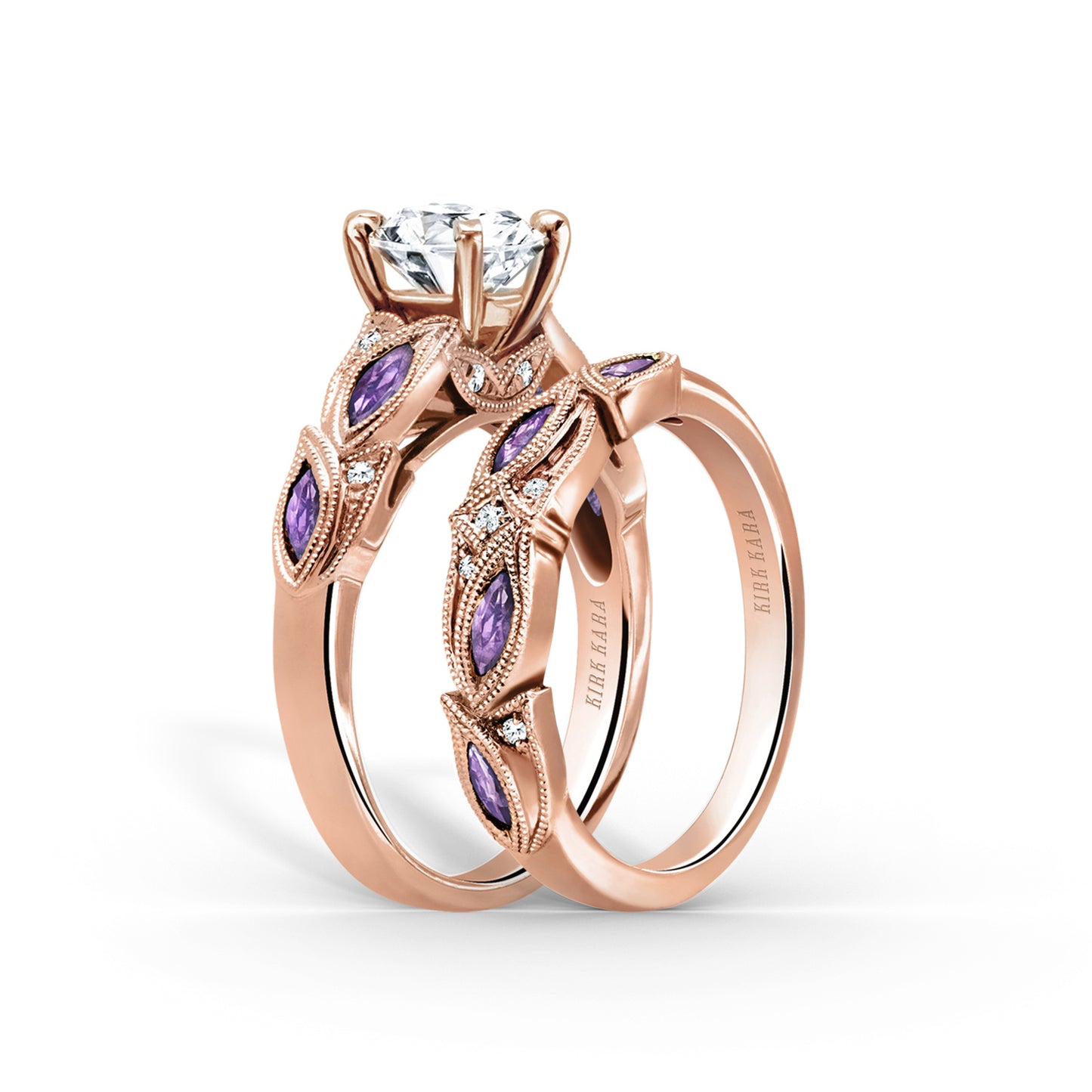 Botanical Floral Amethyst Marquise Diamond Engagement Ring