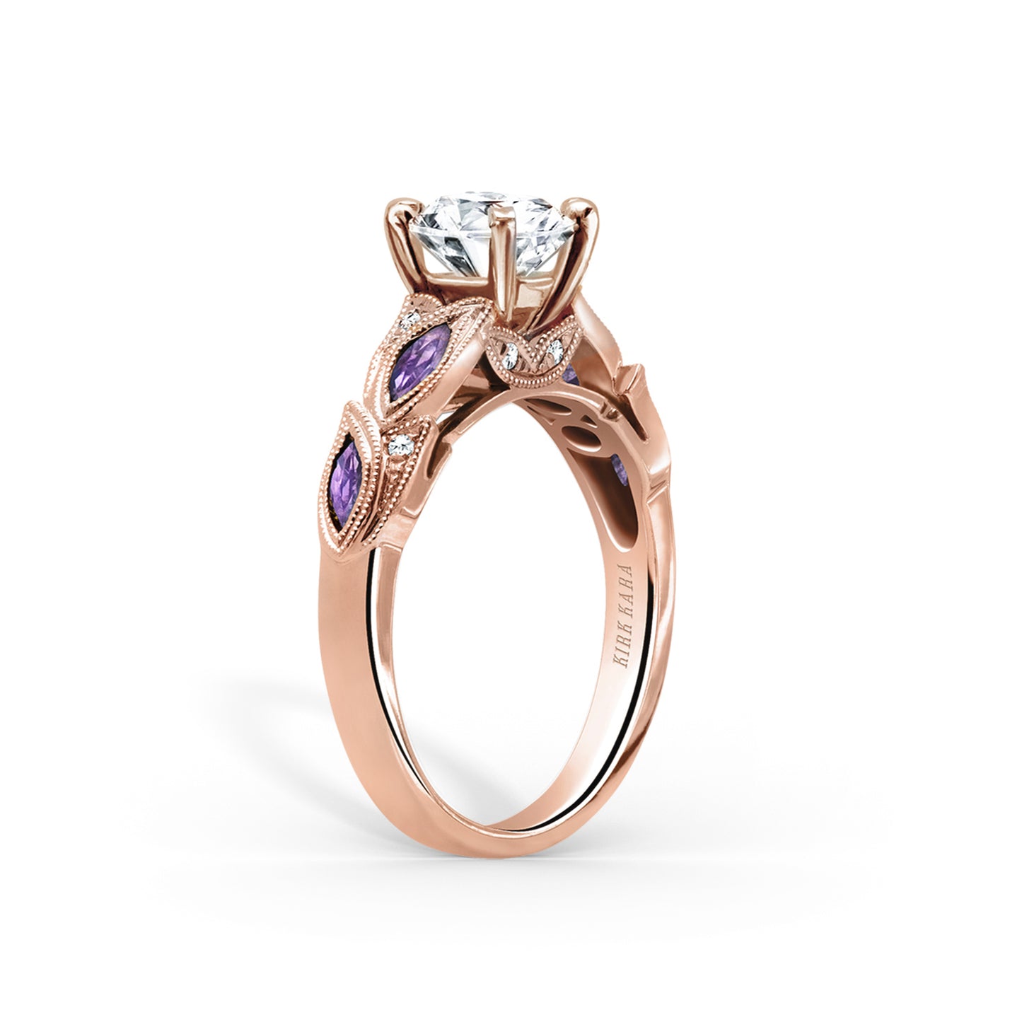 Botanical Floral Amethyst Marquise Diamond Engagement Ring