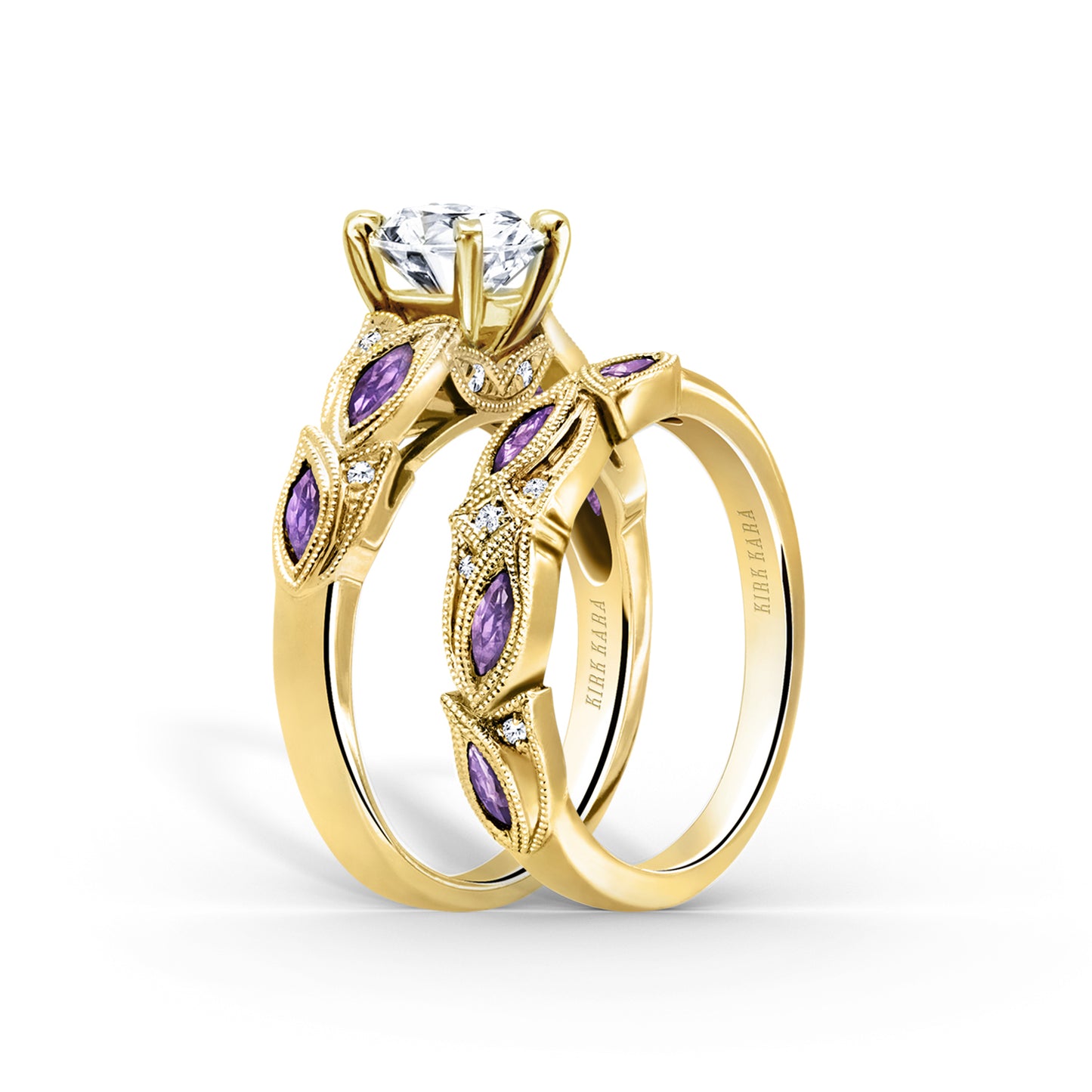 Botanical Floral Amethyst Marquise Diamond Engagement Ring