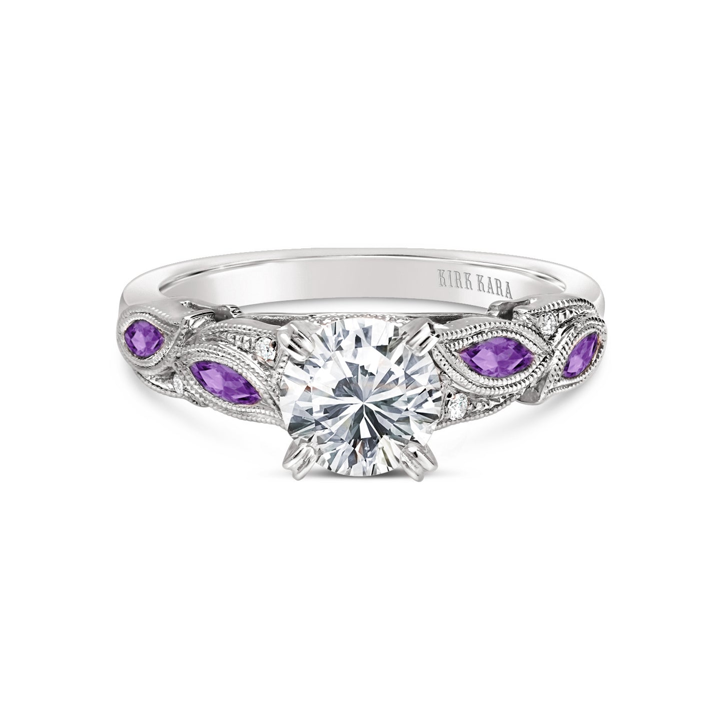 Botanical Floral Amethyst Marquise Diamond Engagement Ring