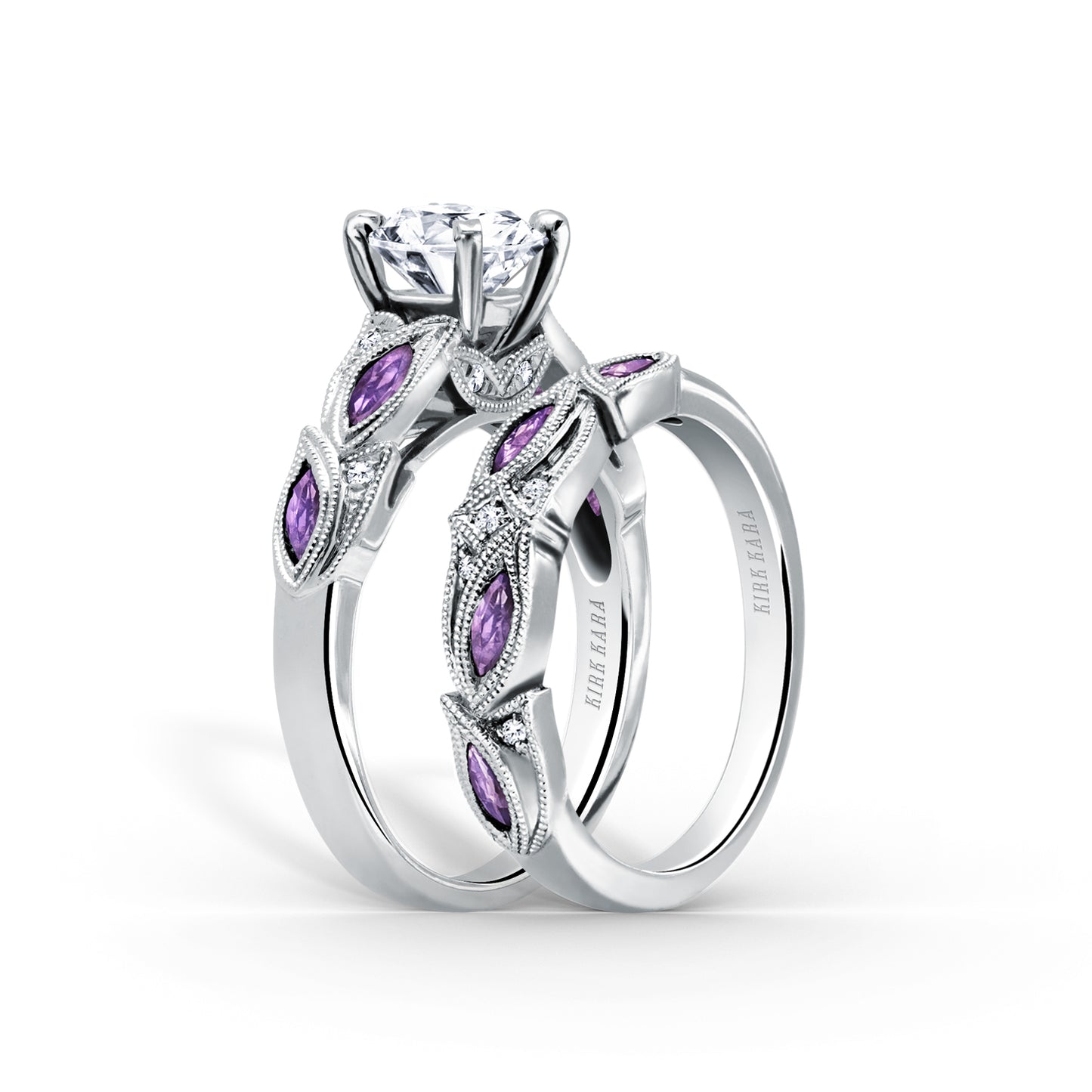 Botanical Floral Amethyst Marquise Diamond Engagement Ring