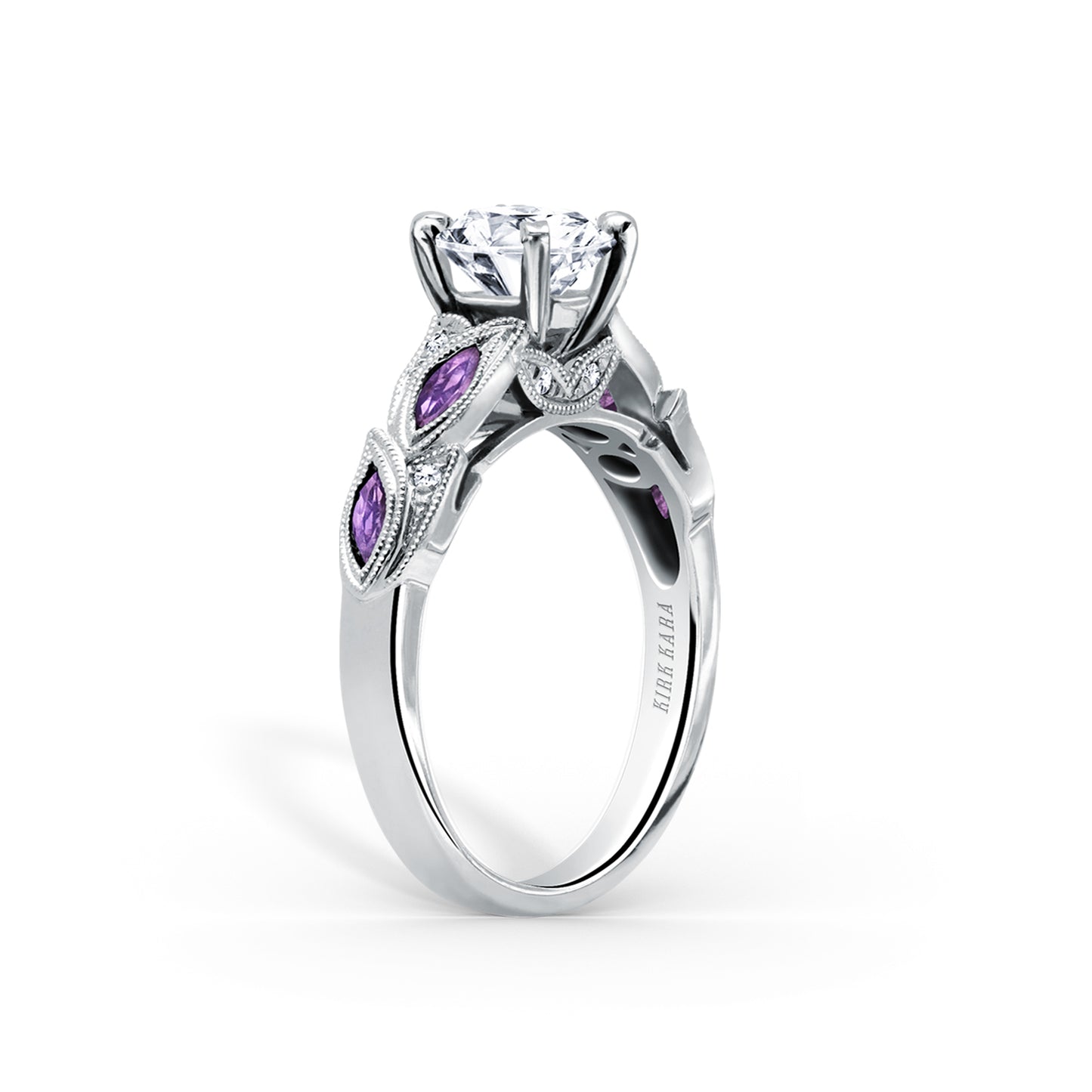 Botanical Floral Amethyst Marquise Diamond Engagement Ring