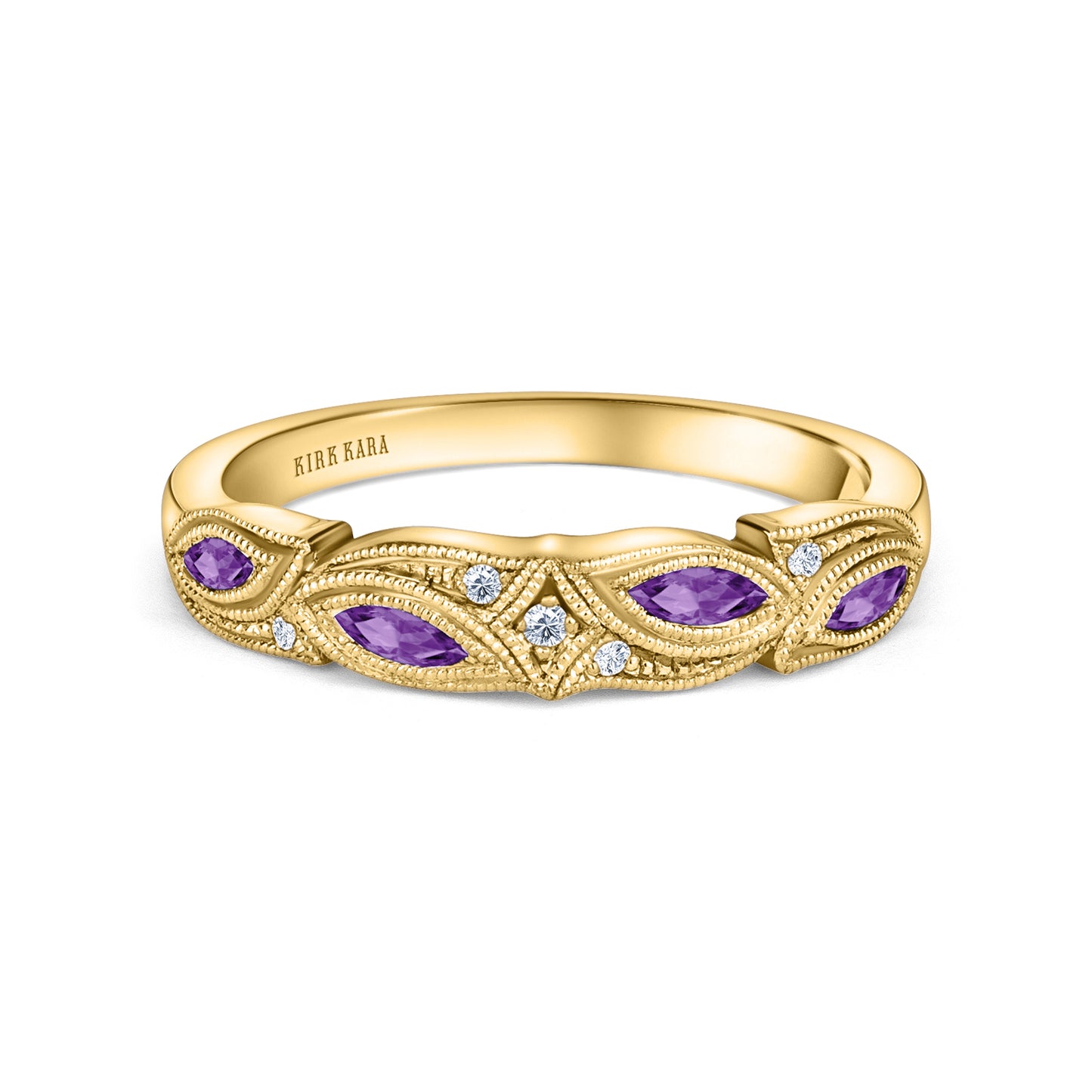 Botanical Floral Amethyst Marquise Diamond Wedding Band