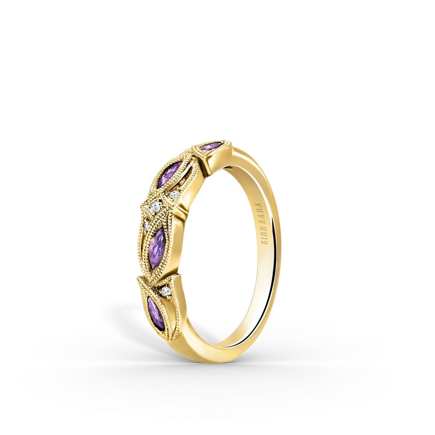 Botanical Floral Amethyst Marquise Diamond Wedding Band