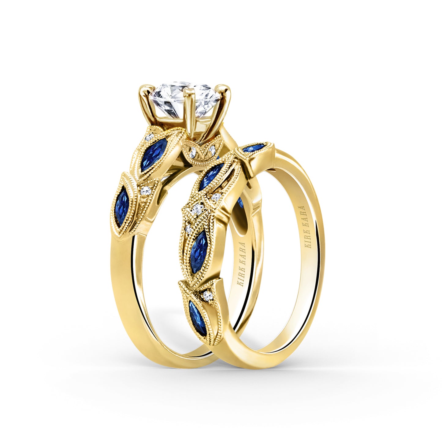 Botanical Floral Blue Sapphire Marquise Diamond Wedding Band