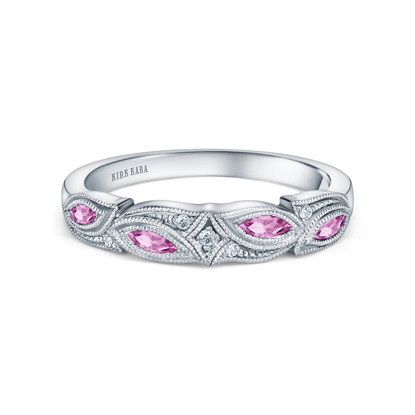 Botanical Floral Pink Sapphire Marquise Diamond Wedding Band