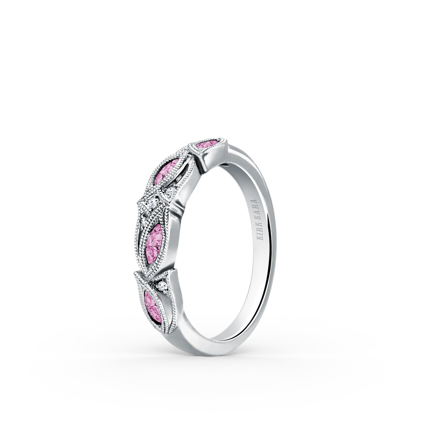 Botanical Floral Pink Sapphire Marquise Diamond Wedding Band