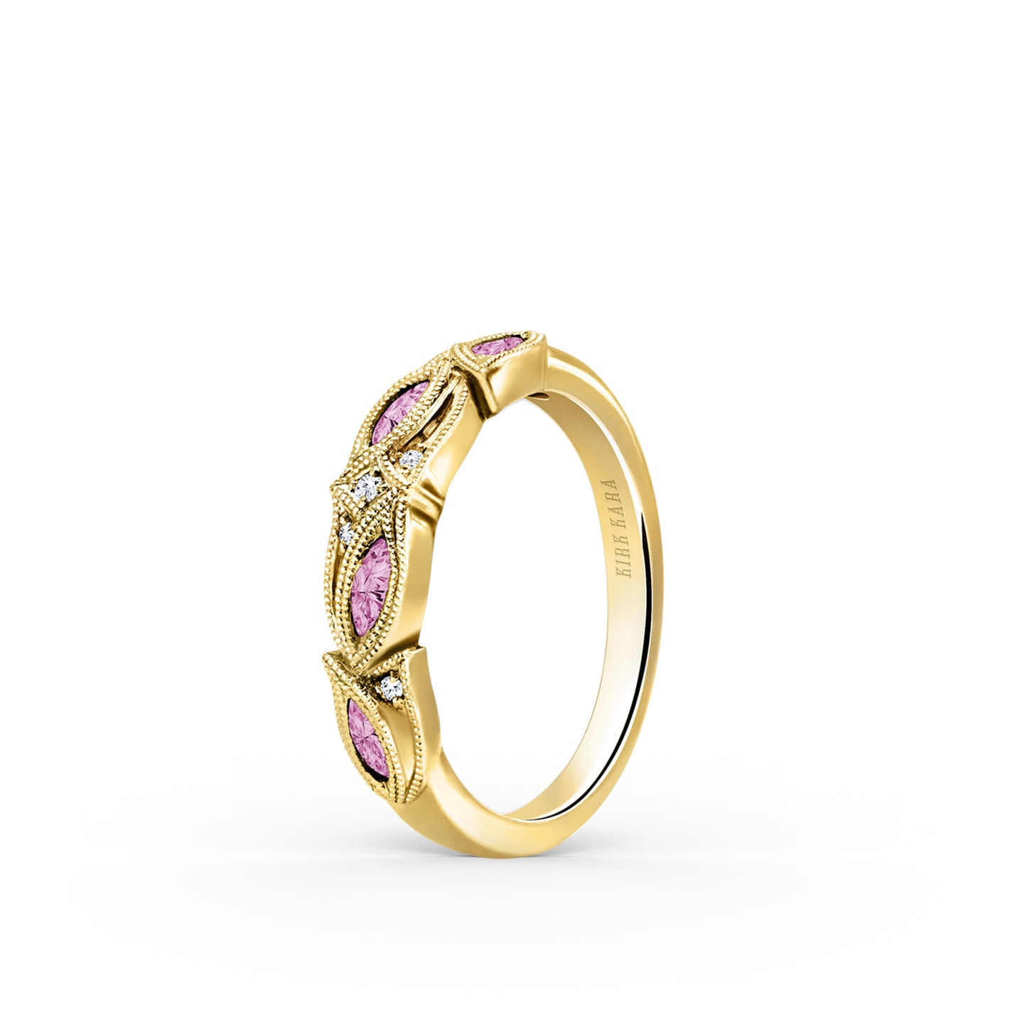 Botanical Floral Pink Sapphire Marquise Diamond Wedding Band