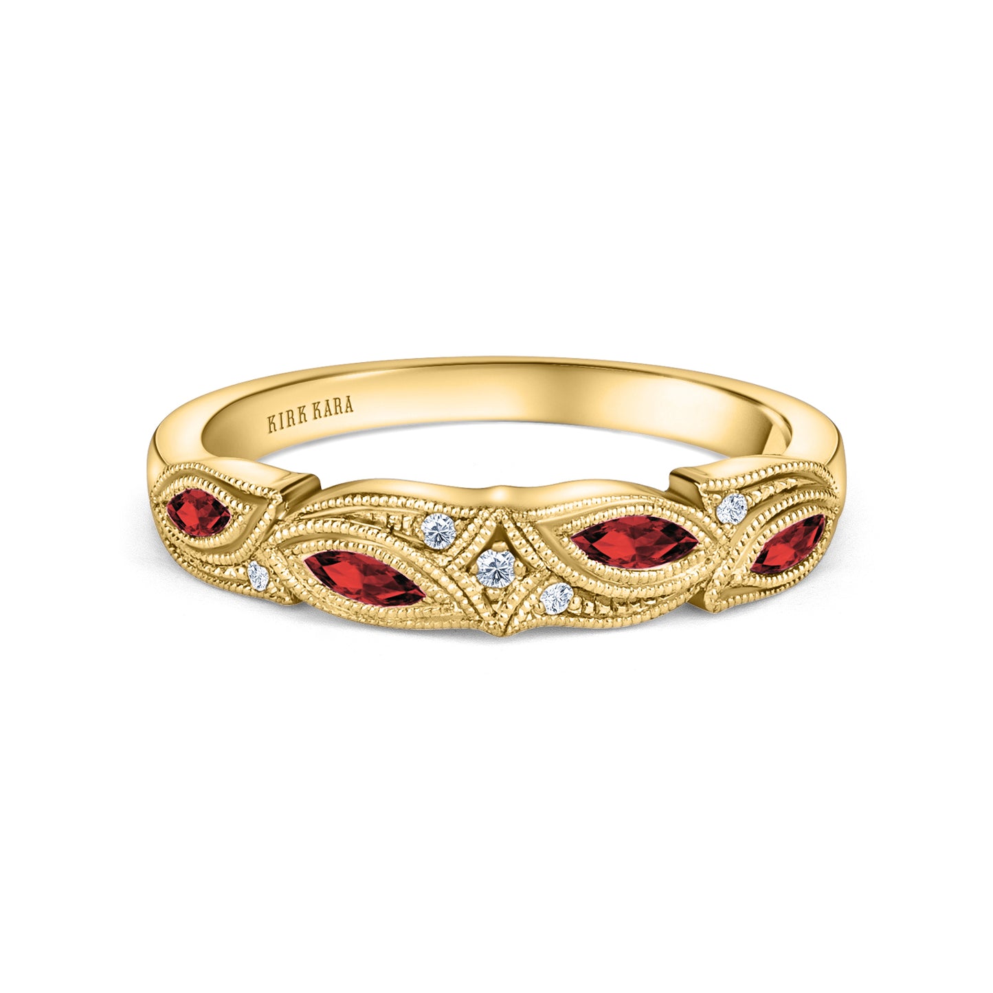 Botanical Floral Ruby Marquise Diamond Wedding Band