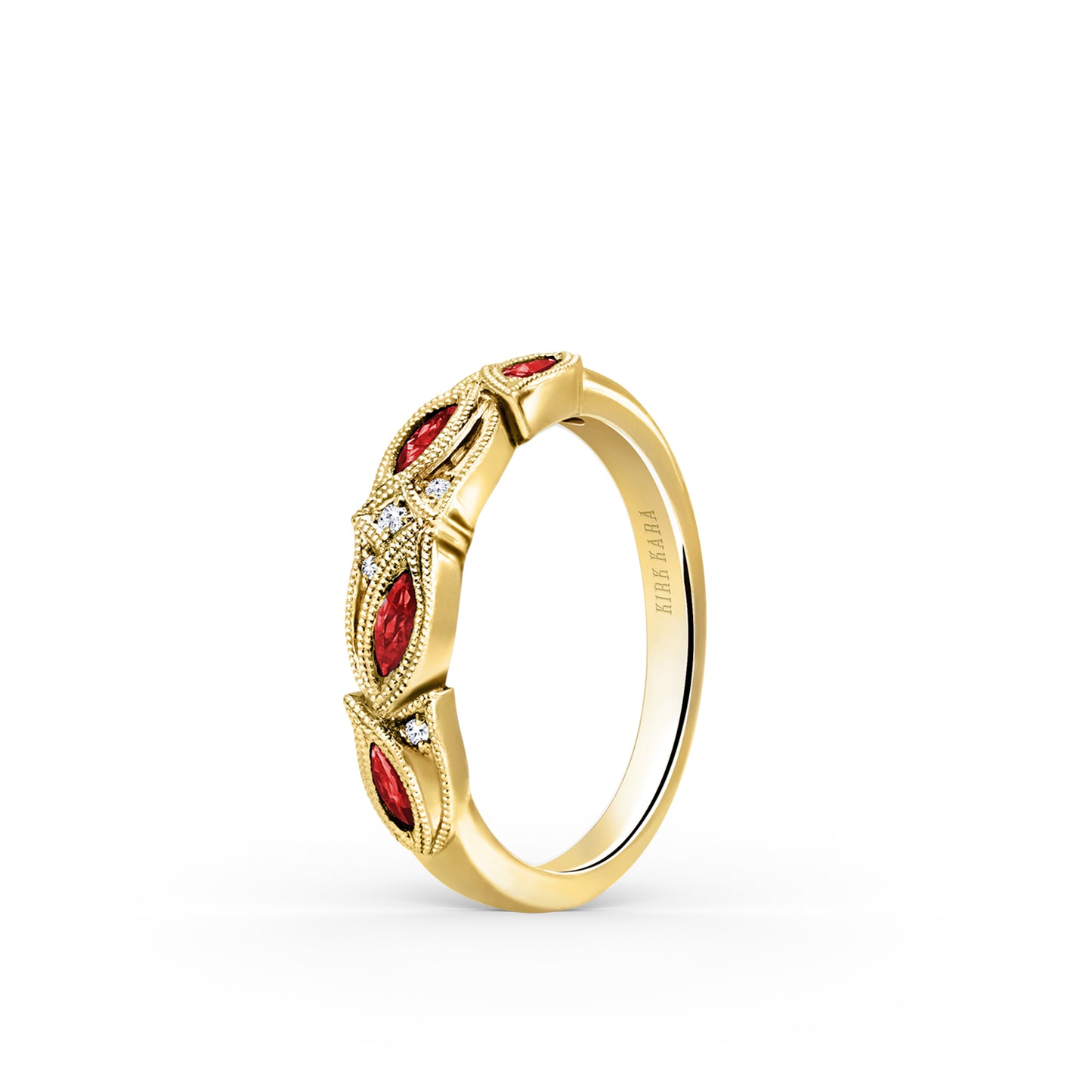 Botanical Floral Ruby Marquise Diamond Wedding Band