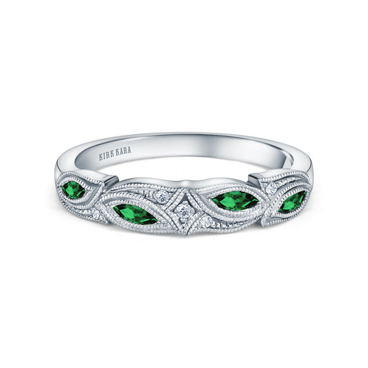 Botanical Floral Tsavorite Marquise Diamond Wedding Band