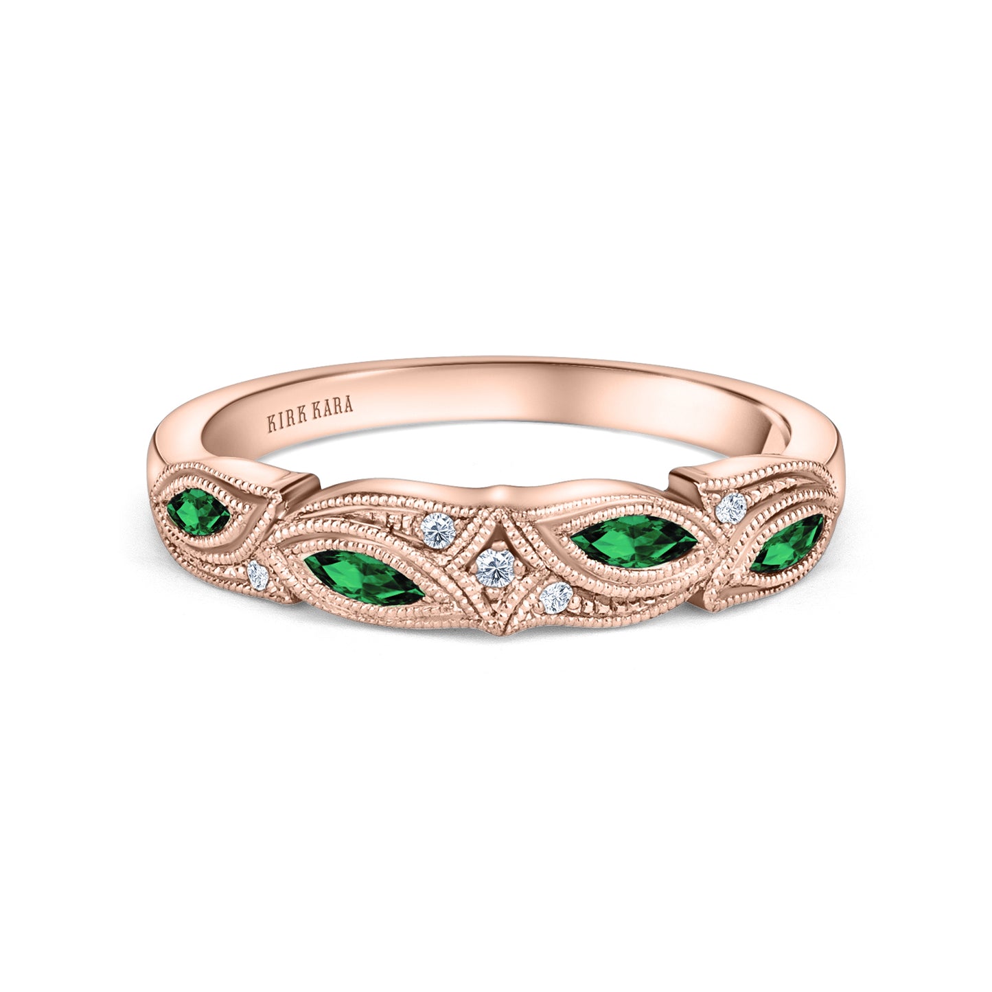 Botanical Floral Tsavorite Marquise Diamond Wedding Band