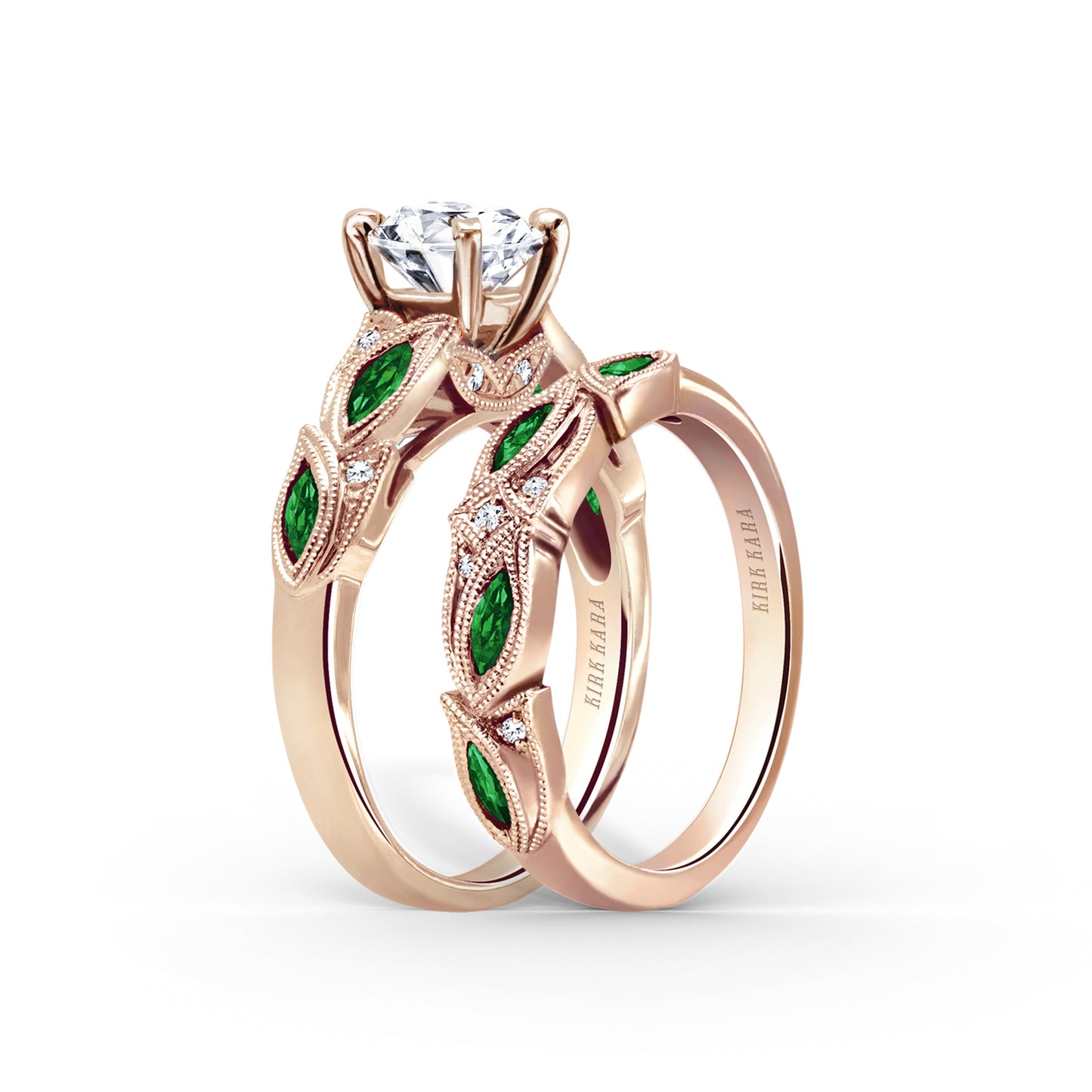 Botanical Floral Tsavorite Marquise Diamond Engagement Ring