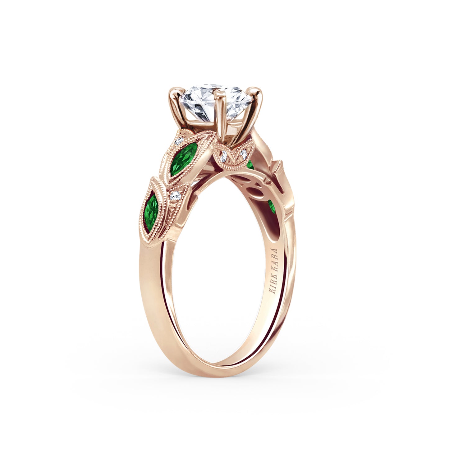 Botanical Floral Tsavorite Marquise Diamond Engagement Ring