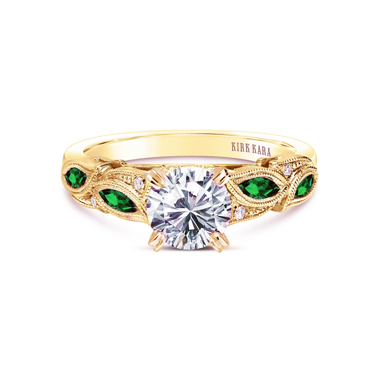 Botanical Floral Tsavorite Marquise Diamond Engagement Ring