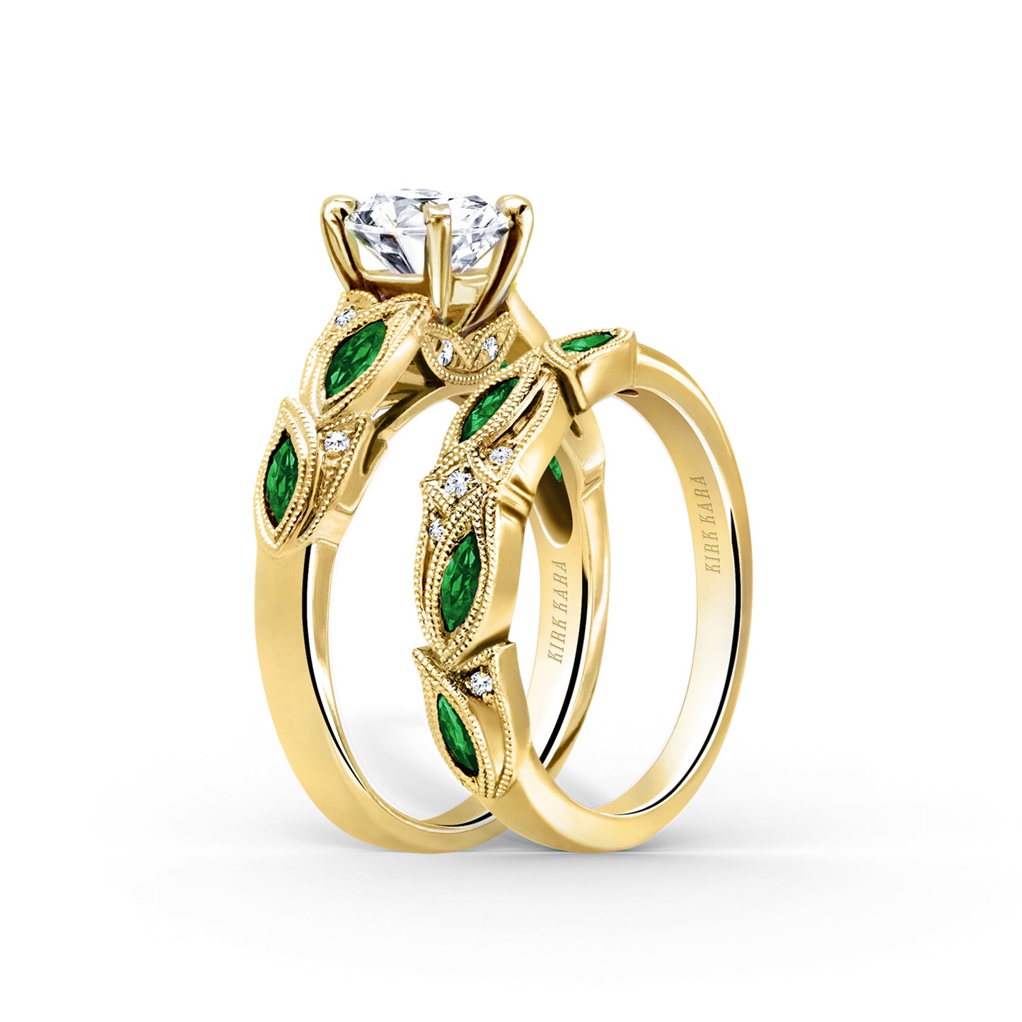 Botanical Floral Tsavorite Marquise Diamond Engagement Ring