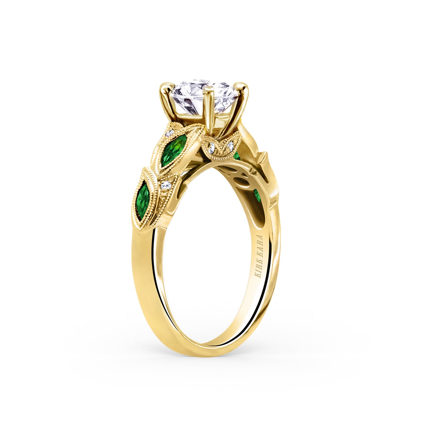 Botanical Floral Tsavorite Marquise Diamond Engagement Ring