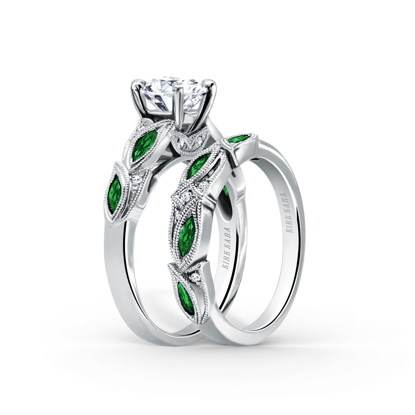 Botanical Floral Tsavorite Marquise Diamond Engagement Ring