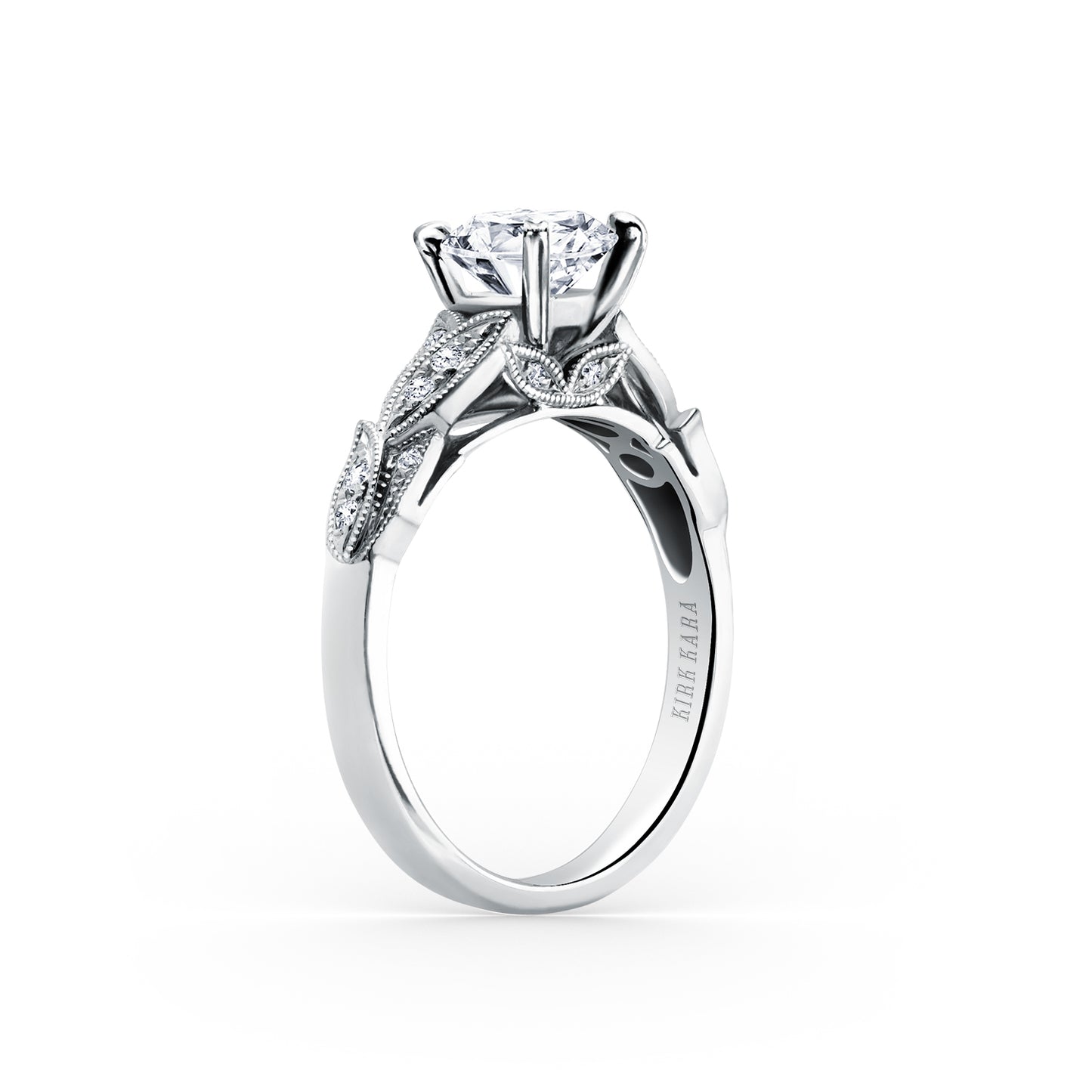 Pavé Leaf Floral Diamond Engagement Ring