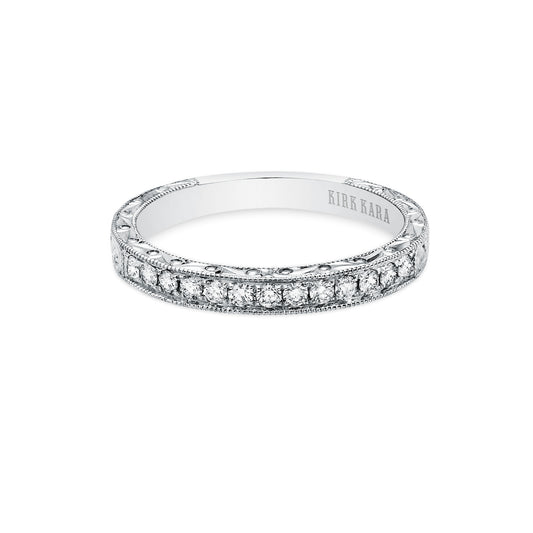 Scroll Engraved Classic Diamond Wedding Band