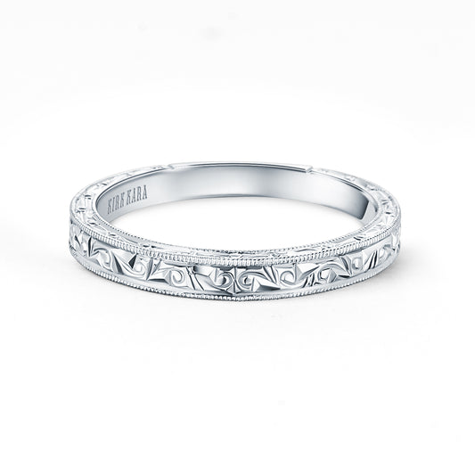 Scroll Engraved Milgrain Timeless Wedding Band