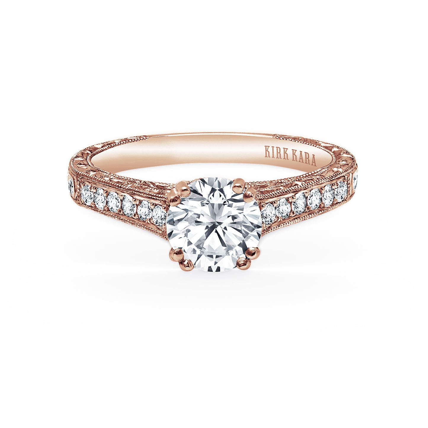 Classic Engraved Pavé Diamond Engagement Ring