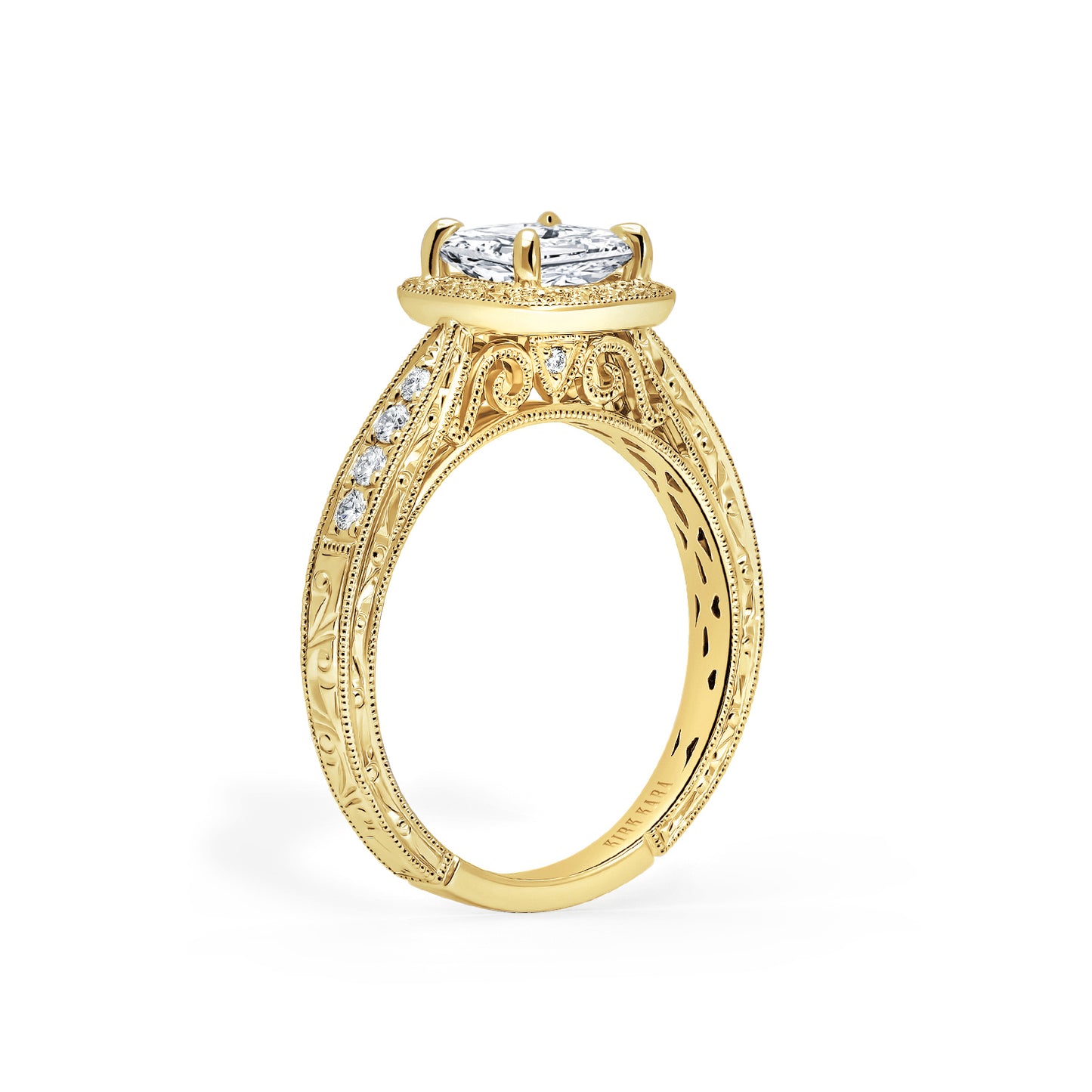 Classic Engraved Halo Diamond Engagement Ring