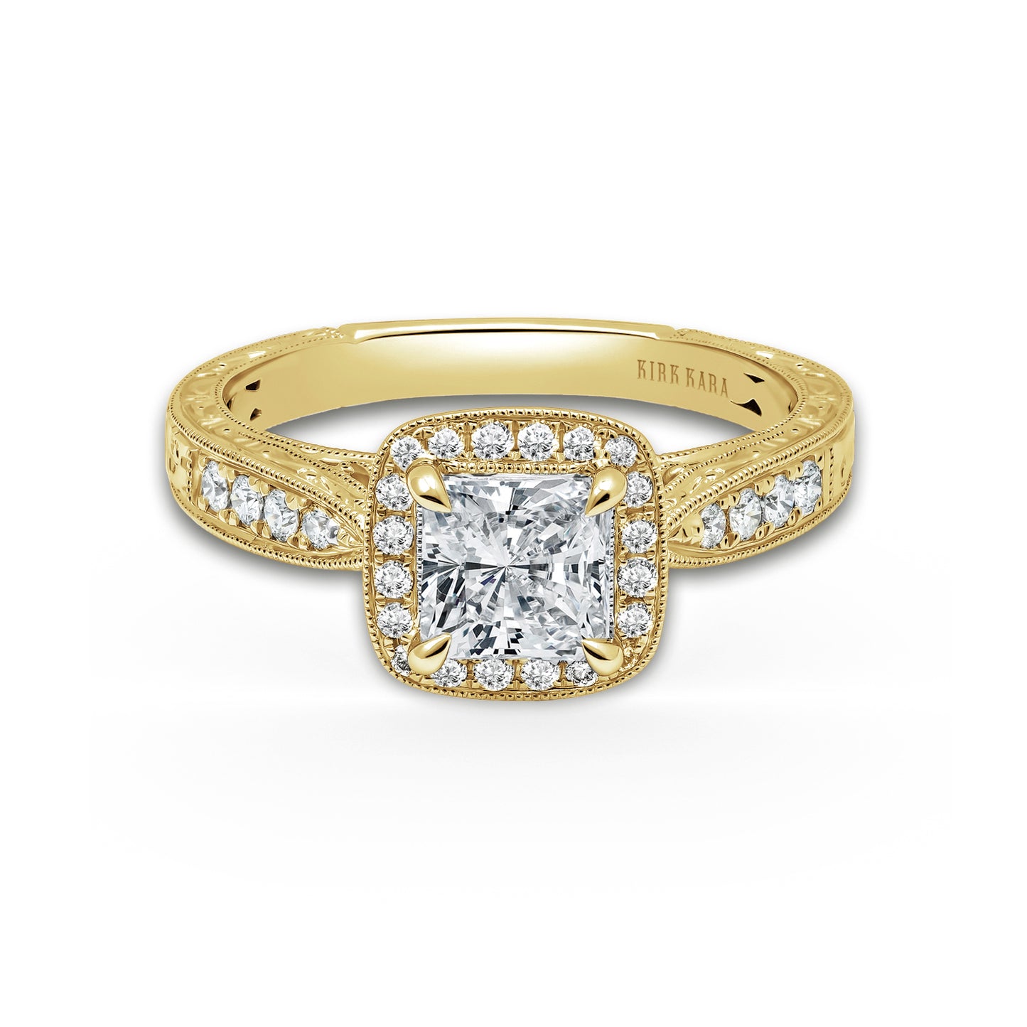 Classic Engraved Halo Diamond Engagement Ring