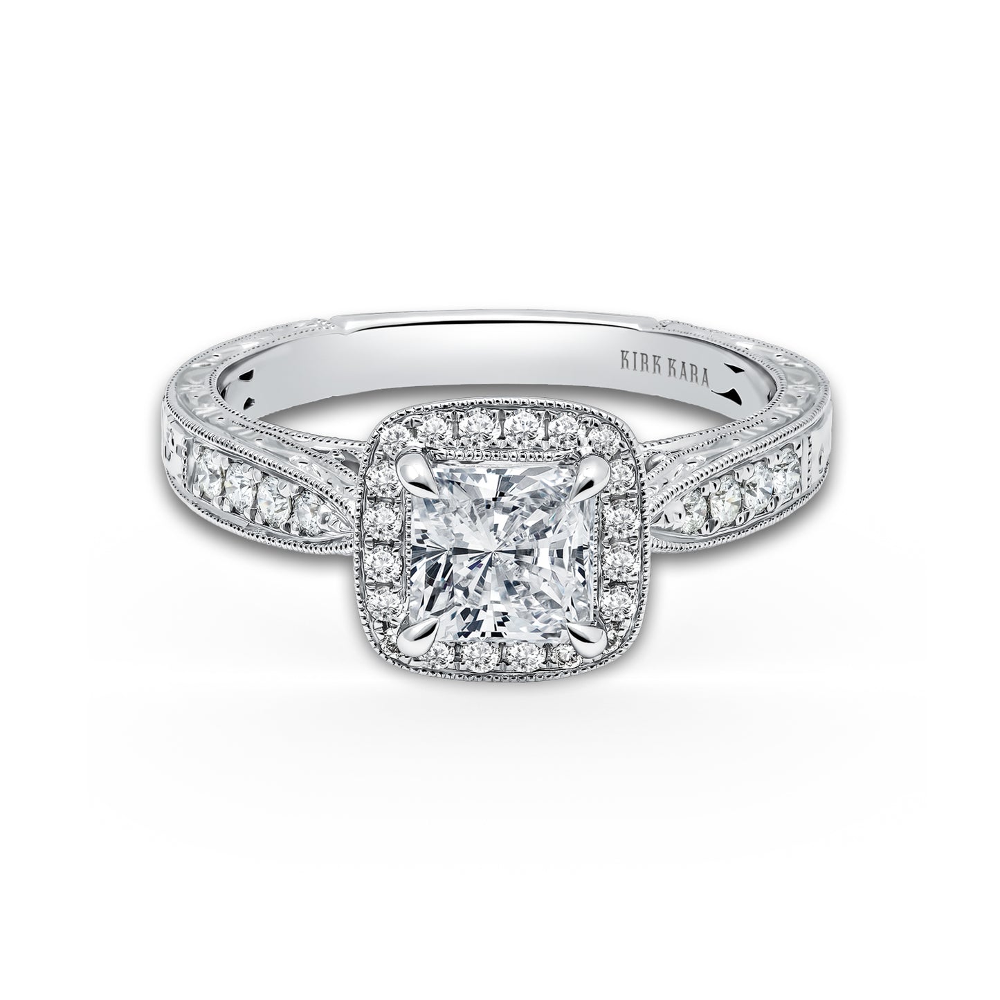 Classic Engraved Halo Diamond Engagement Ring