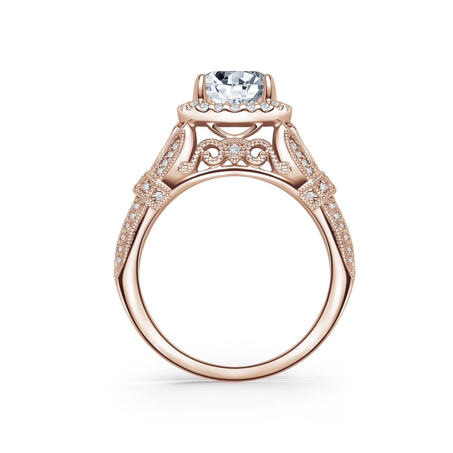 Filigree Vintage Halo Cathedral Diamond Engagement Ring