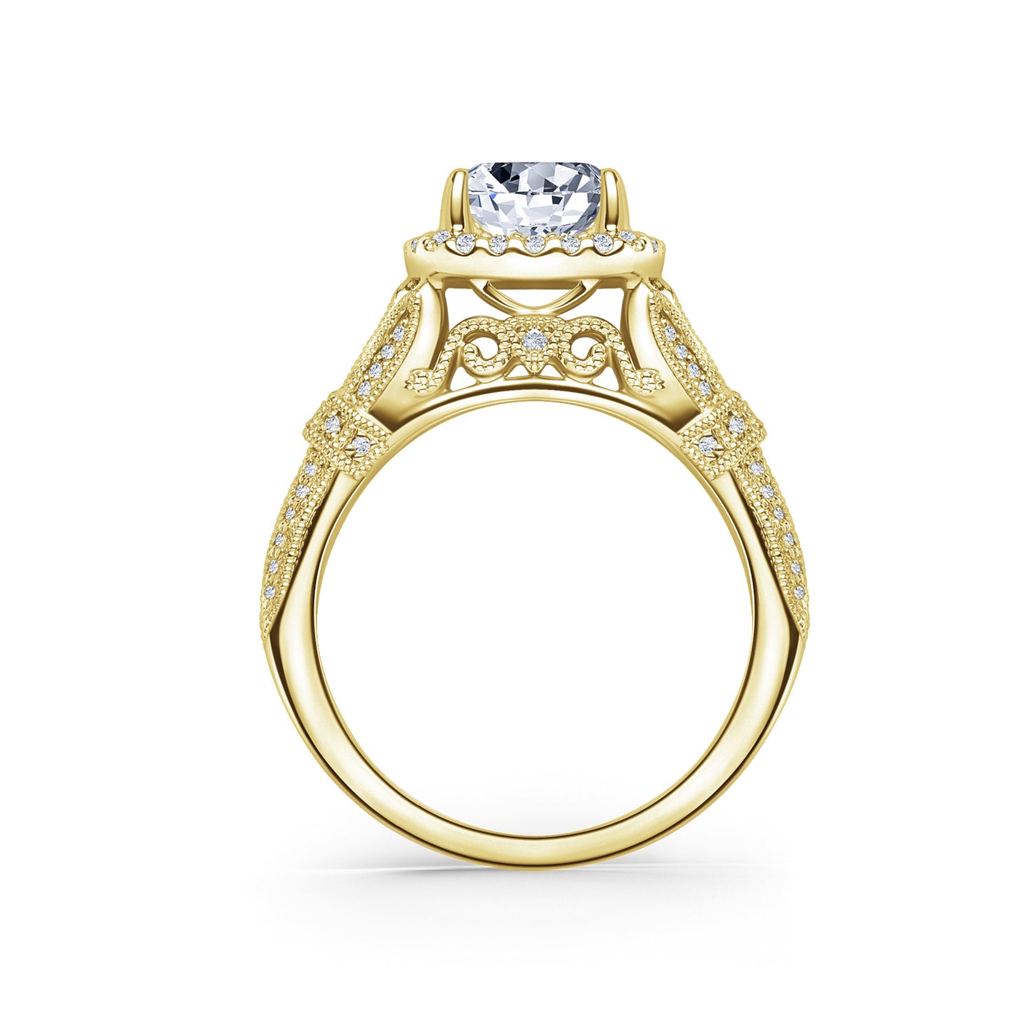 Filigree Vintage Halo Cathedral Diamond Engagement Ring
