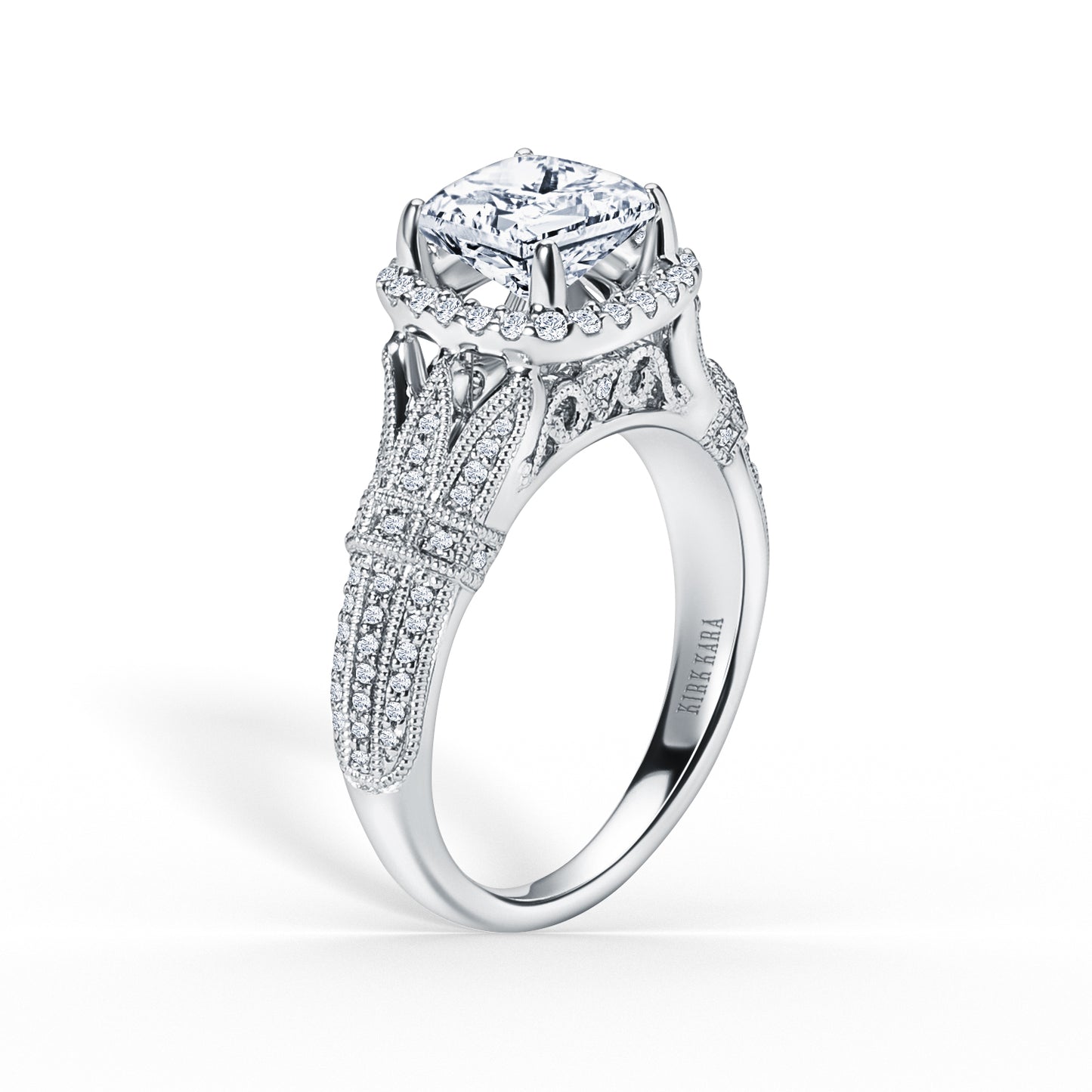 Filigree Vintage Halo Cathedral Diamond Engagement Ring