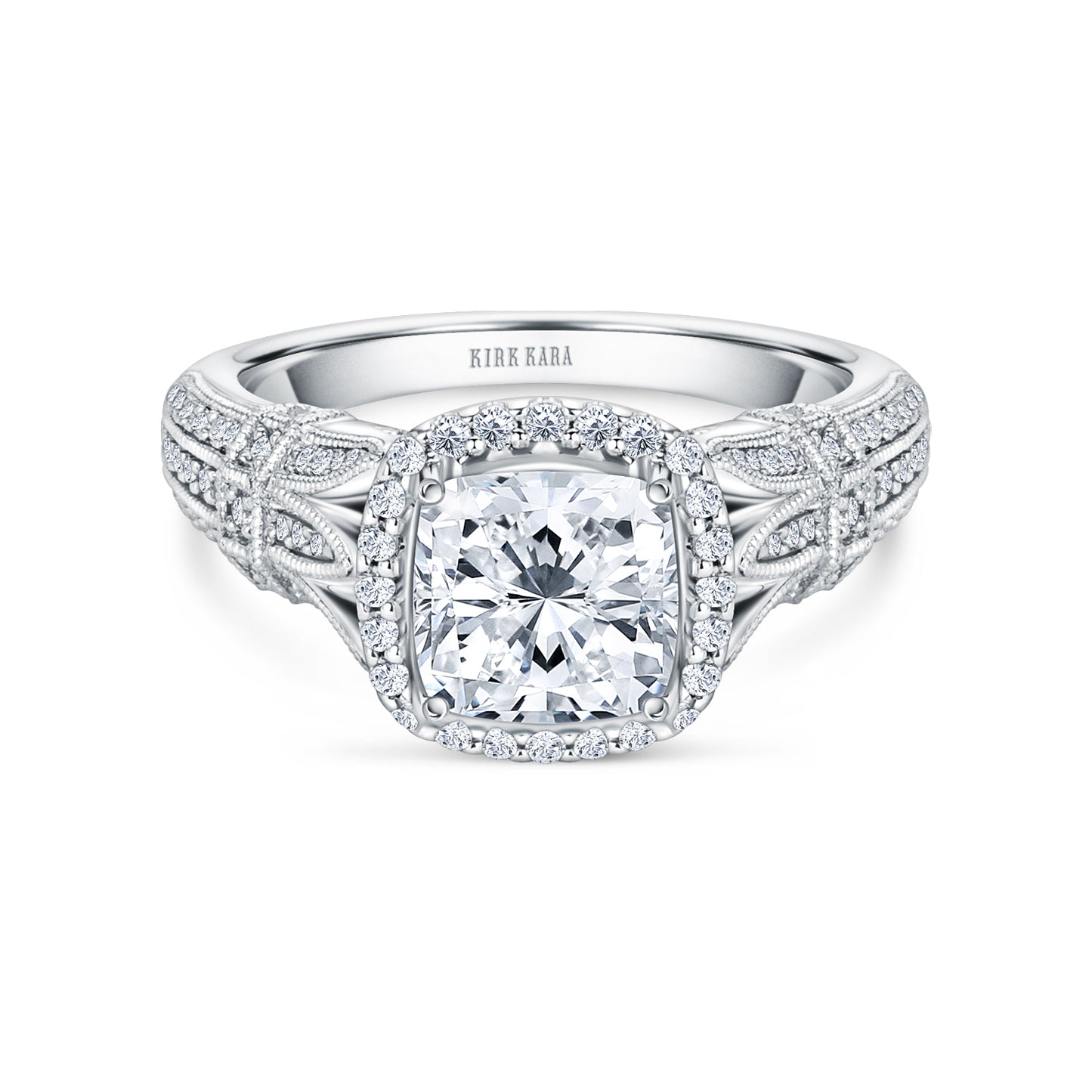 Filigree Vintage Halo Cathedral Diamond Engagement Ring