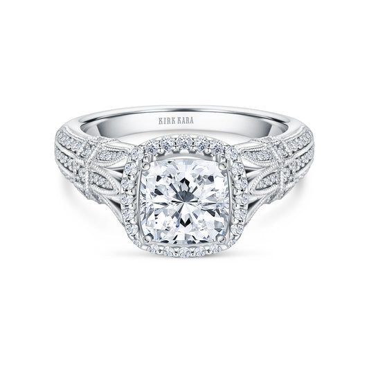 Filigree Vintage Halo Cathedral Diamond Engagement Ring