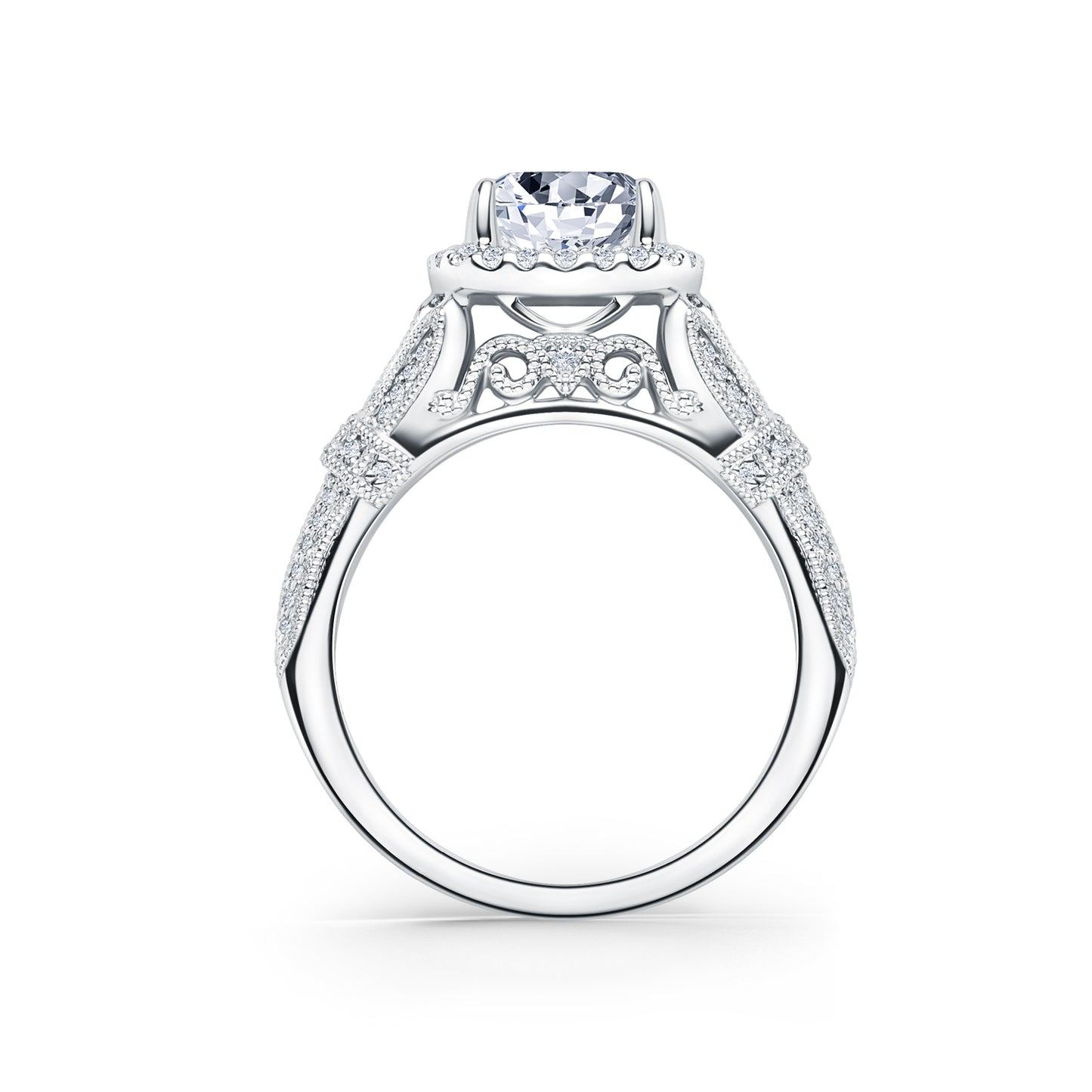 Filigree Vintage Halo Cathedral Diamond Engagement Ring