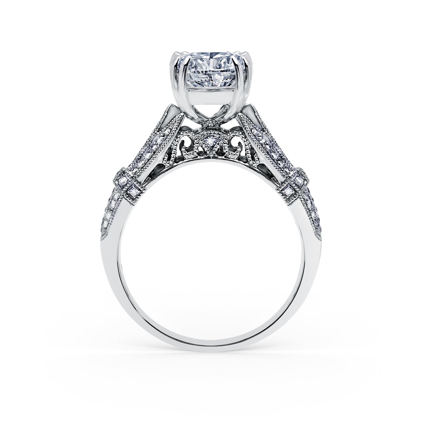 Filigree Vintage Cathedral Diamond Engagement Ring