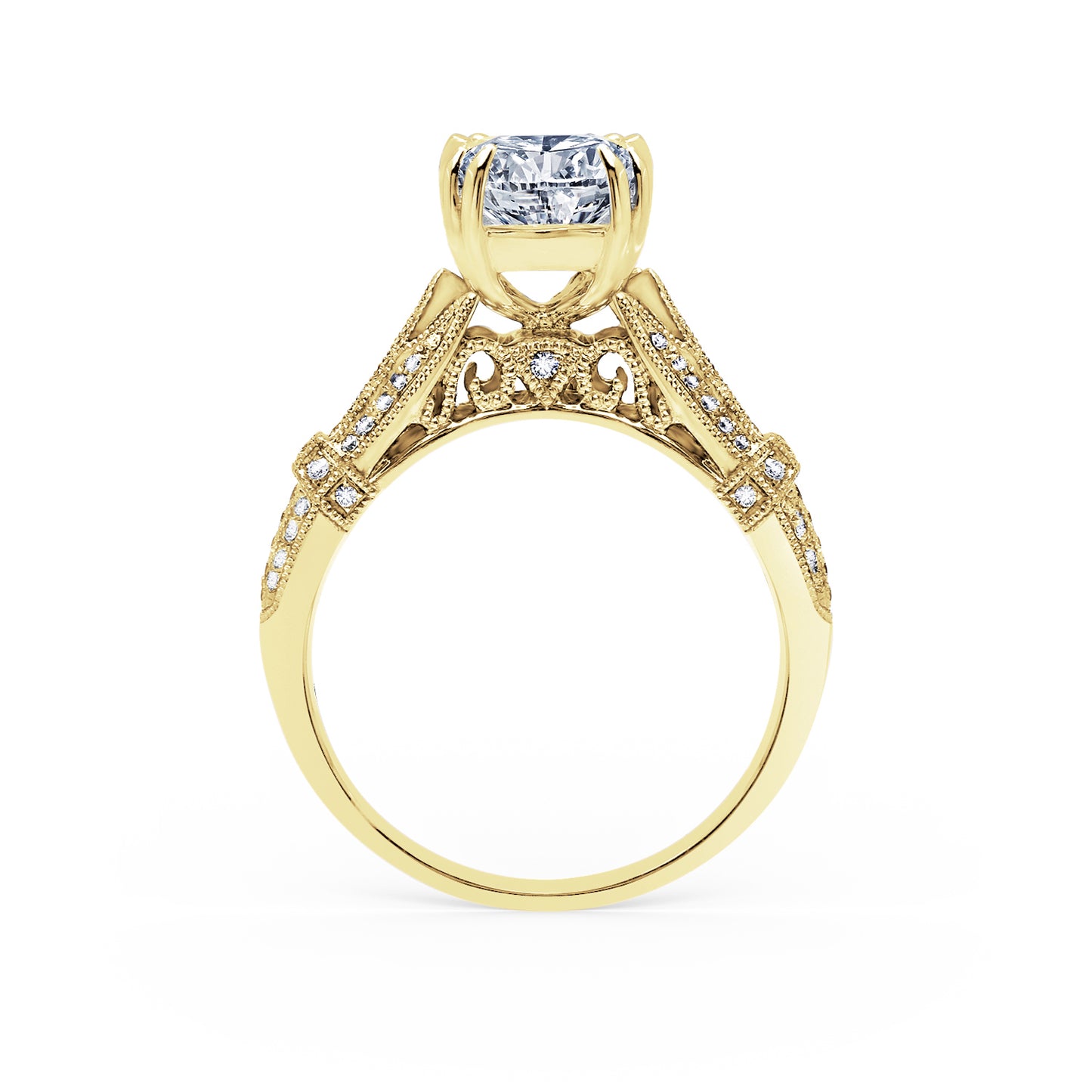 Filigree Vintage Cathedral Diamond Engagement Ring