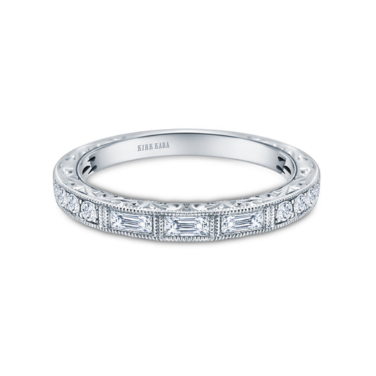 Baguette Engraved Diamond Wedding Band