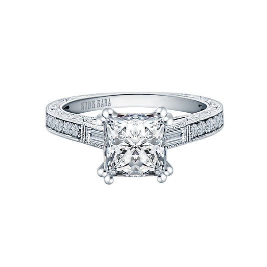 Baguette Engraved Diamond Engagement Ring