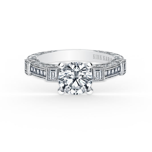 Modern Channel Set Engraved Diamond Engagement Ring