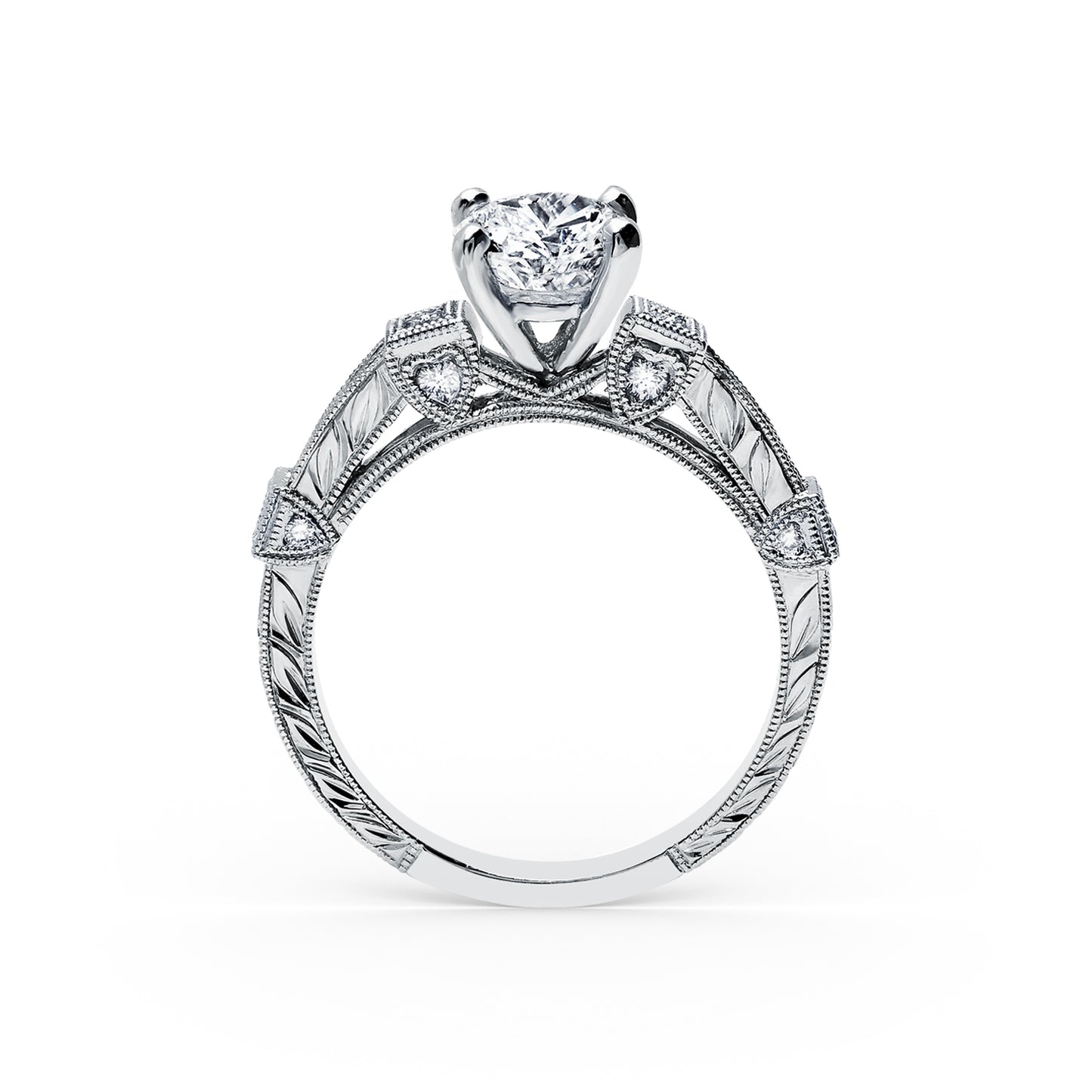 Modern Channel Set Engraved Diamond Engagement Ring