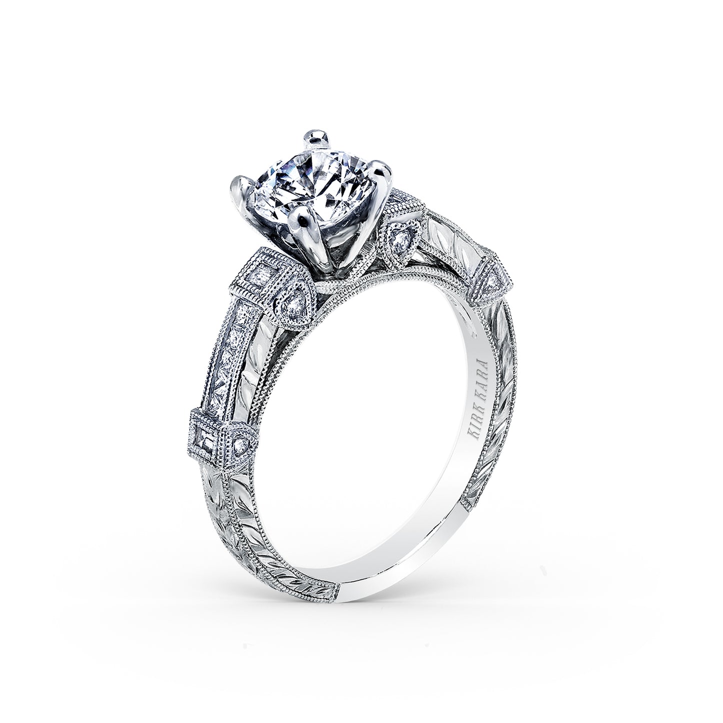 Modern Channel Set Engraved Diamond Engagement Ring