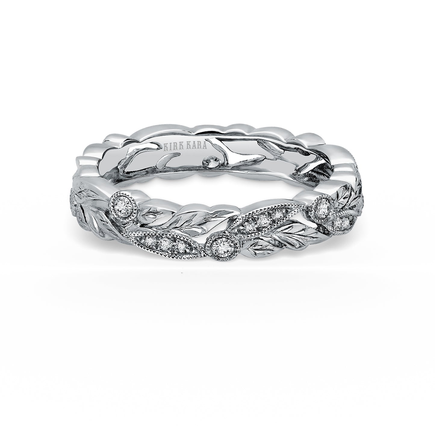 Floral Leaf Engraved Diamond Wedding Band