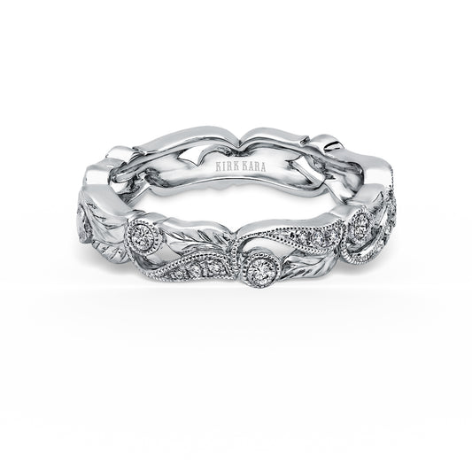 Diamond Floral Engraved Leaf Wedding Band